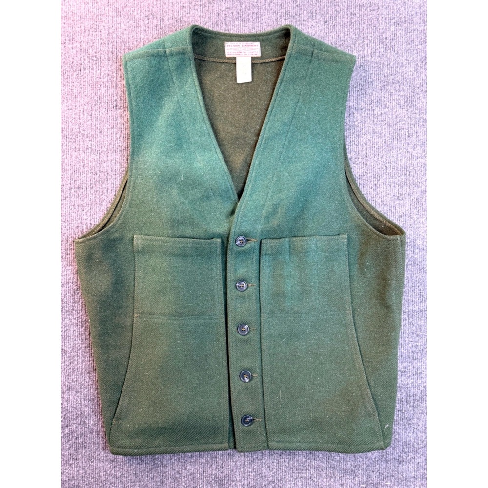 Filson Mackinaw Wool Vest Mens 40 Green USA Made Virgin Wool Workwear Vtg Huntin